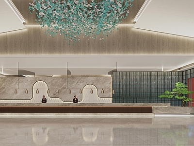 现代新中式商业展厅 岭南文化前台 新中式前台 酒店大堂前台 现代酒店大堂前台 前台屏风组合