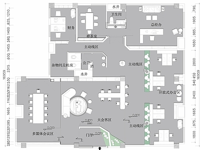 现代整体办公空间 独立办公室 施工图
