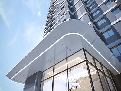 现代小区建筑 现代简约 曲面 单元大堂 入口大门