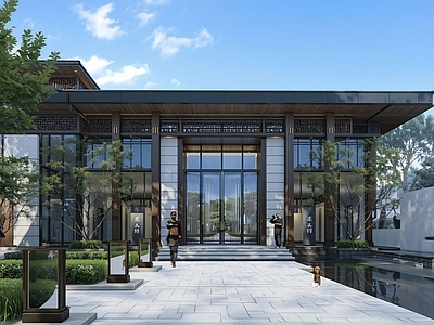 现代新中式售楼处建筑 现代简约 商业 售楼部 会所