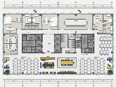 现代整体办公空间 办公空间平面方案 含PSD彩平图 办公室平面布置图 高端办公空间 施工图