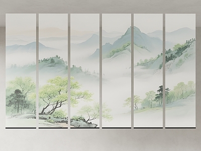 现代新中式窗帘 卷帘 纱帘 山水画梦幻帘 禅意纱帘 山水画纱帘