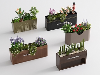 现代其他景观小品 花箱 植物堆 景观造景 庭院小品