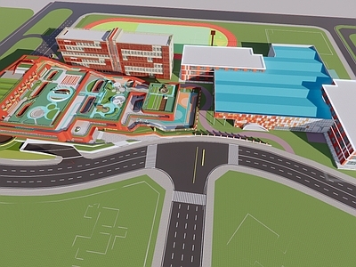 现代学校建筑 教育建筑学校建筑 学校操场 教学楼学校 运动场