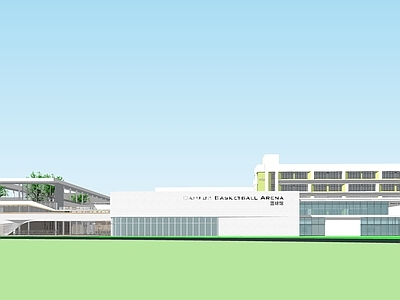 现代小学 校园学校 操场教学楼 中庭庭院景观 外走廊方案