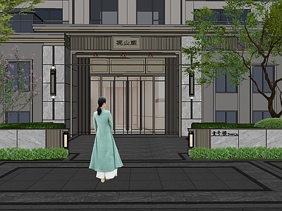 现代小区景观 小区入户景观 连廊 户外健身区 架空层 会客室
