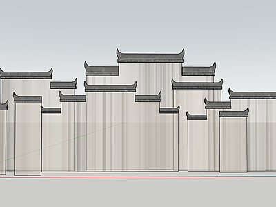 新中式滨水景观 徽派建筑装置 马头墙