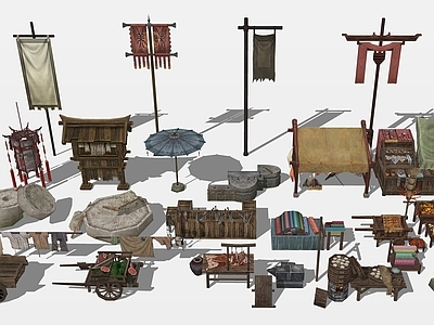 复古古建筑 古代街市组合 复古街道用品