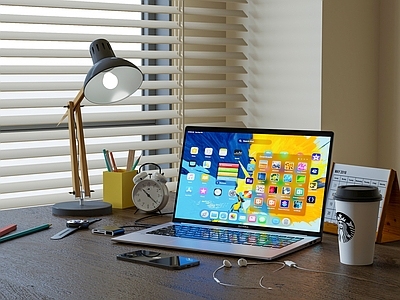 电脑 现代笔记本电脑 台灯 手机 彩铅