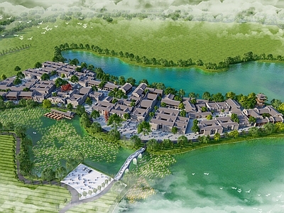 中式古建筑 中式古镇 四合院 建筑规划 中式特色小镇