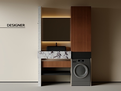 现代中古洗衣机柜 洗手台 浴室柜