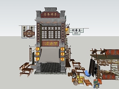 复古餐饮建筑 民国茶馆建筑 茶摊 民国复古餐饮建筑 民国建筑