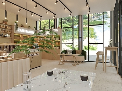 现代咖啡厅 咖啡厅 奶茶店 展示柜 柜台 休闲沙发
