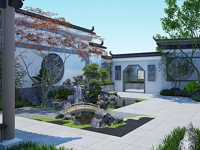 中式别墅庭院 云南传统建筑 中式