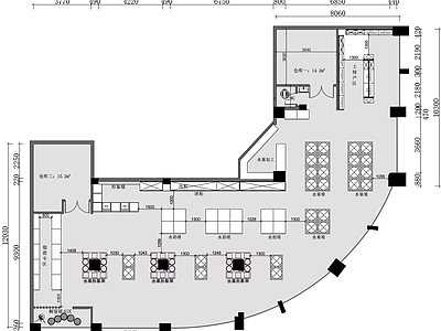 现代水果店 水果店平面布置图 施工图