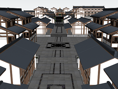 中式新中式古建筑 中式建筑 大唐建筑 古街区 集市