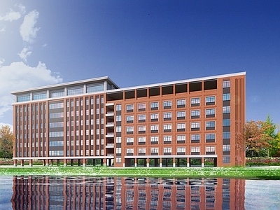 现代学校建筑 红砖连体教学楼