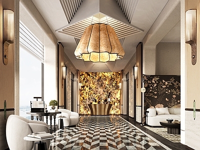 现代其他酒店空间 现代接待厅 大堂 灯 桌子 中庭