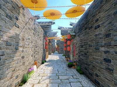 新中式中式古建筑 新中式街道巷道