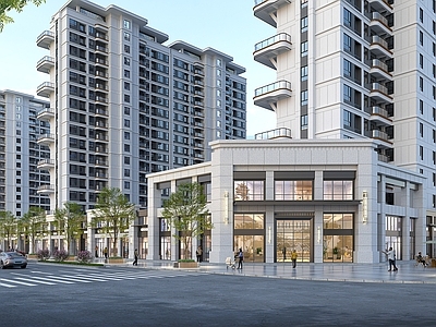 新中式现代商场建筑 现代新中式商业街