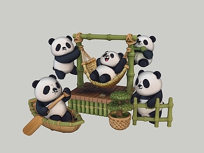 现代雕塑 熊猫组合雕塑 艺术装置 商业美陈 景观雕塑小品 桌摆装饰品