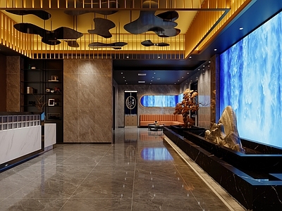 现代新中式足浴店 现代会所大厅前台 足浴前台 新中式足浴前台