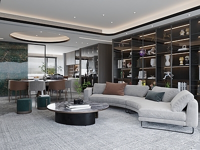 意式轻奢家居客厅 高级灰客厅 大平层客厅 无主灯客厅 弧形沙发 意式轻奢客厅