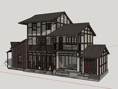 中式古建筑 中式建筑 古建筑 二层楼体