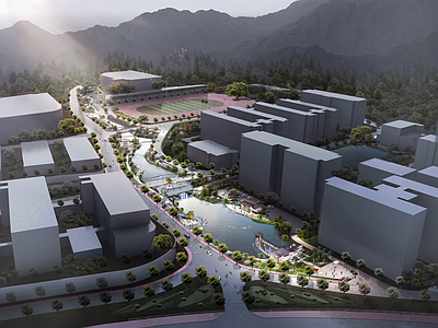 现代新中式教育校园景观 校园滨水景观 新中式景观 现代景观 景观挑台