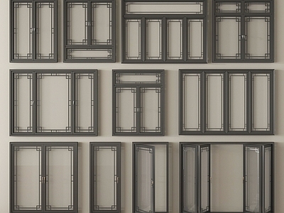 新中式平开窗 新中式窗组合 平开窗 折叠窗 落地窗 阳台窗