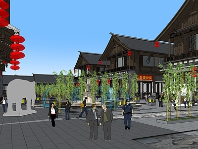 中式新中式古建筑 旅游度假小镇 古色古香木屋商铺 古镇特色建筑