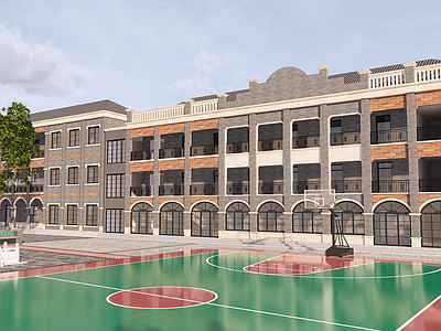 新中式欧式教育校园景观 中式建筑学校 中式学校 复古学校 欧式学校 特色学校
