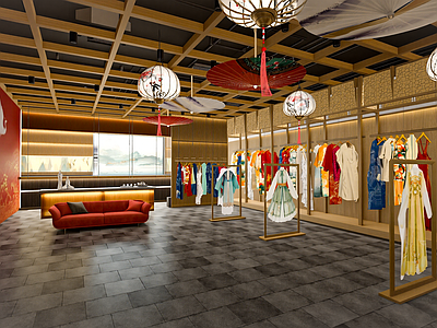 新中式服装店 女装店 新中式服装店 旗袍 古代服装 唐装