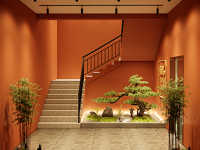现代新中式中餐厅 新中式餐厅大厅 新中式景观 餐饮端景设计 土菜馆设计 橙色餐饮设计