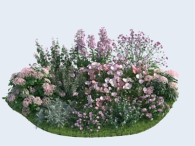 现代侘寂花境 浅粉色花镜 高雅花镜 粉色花 植物堆 灌木花