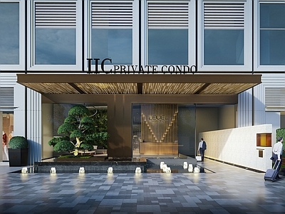 现代商业综合体景观 现代酒店入口 特色水景景墙 示范区景观