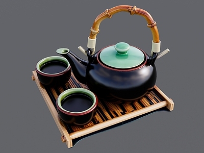 现代摆件组合 黑色绿色茶壶茶杯