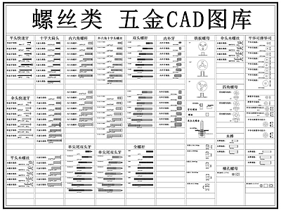 现代五金管件 螺丝 五金配件 螺杆 螺母 施工图