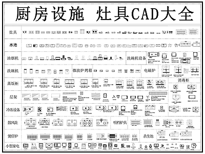 现代厨房设施 厨具 灶具 炉具 后厨设施 电器 施工图