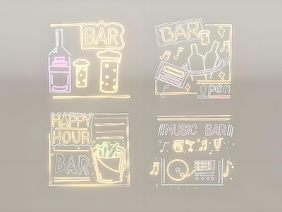 现代霓虹灯 霓虹酒吧主题标志 发光字