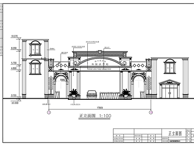 现代门卫室建筑 学校大门 施工图