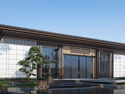 现代新中式售楼处建筑 现代简约 新中式 入口大门 售楼部 会所