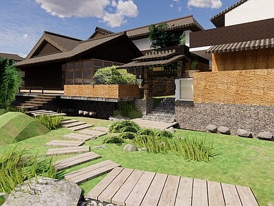 中式侘寂乡村民房 茅草屋 复古民居 复古野奢酒店