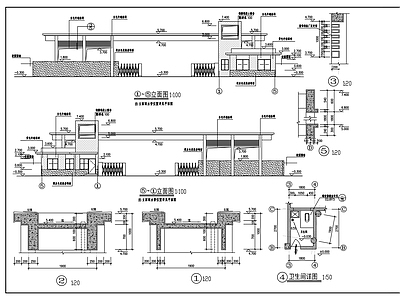 现代门卫室建筑 大门建筑图 施工图