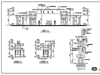 现代门卫室建筑 小区大门建筑图 施工图