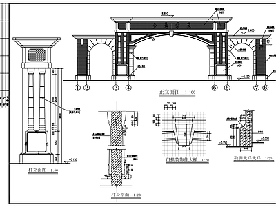 现代门卫室建筑 小区大门建筑图 施工图