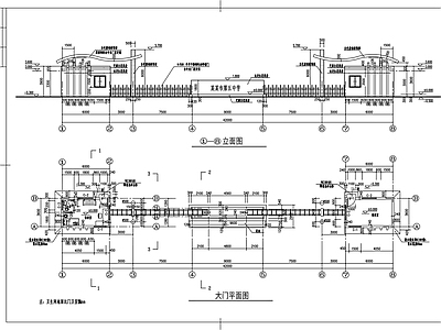 现代门卫室建筑 中学大门建筑图 施工图