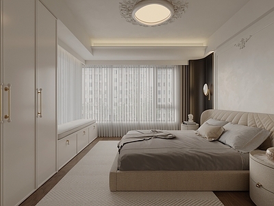 法式主卧 黑白卧室 精致拉手