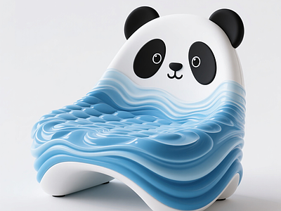 现代奶油景观座椅 纹理熊猫座椅 浪花熊猫装置座椅 熊猫文创座椅 熊猫座椅雕塑