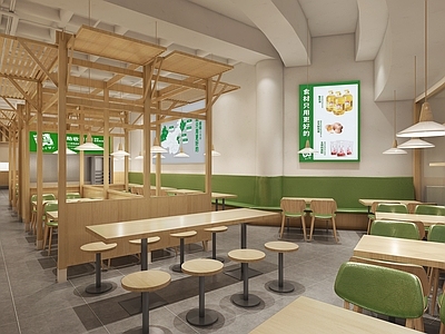 现代原木快餐店 快餐店 施工图
